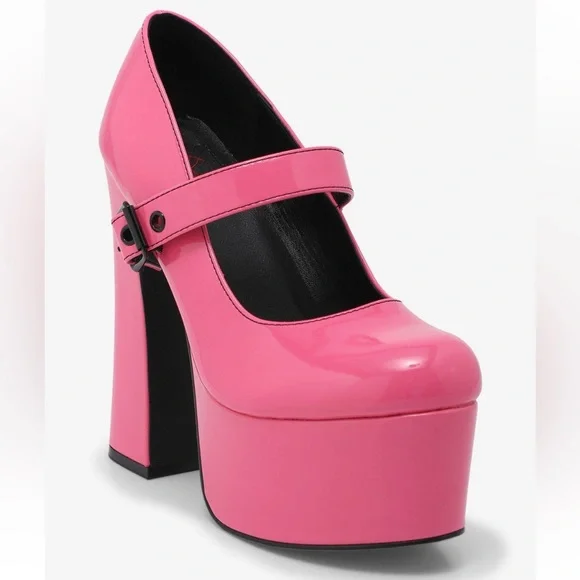 NIB RARE Strange Cvlt Hot Pink Patent Widow Platform Heels - Picture 5 of 8